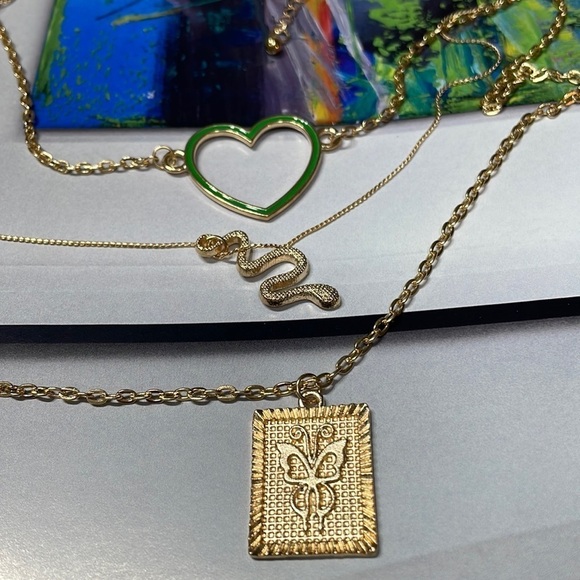 Snake Charm Layered Gold Necklace - Picture 12 of 17